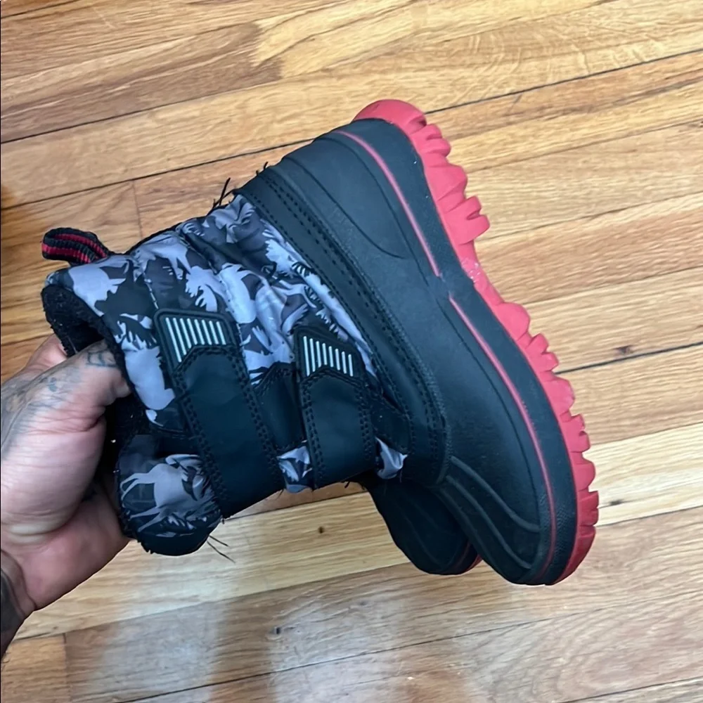 Black and Red Rain and Snow Boots with Rugged Design